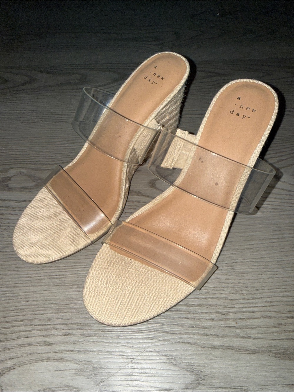 A New Day Clear-Strap Tan Espadrille wedge sandals